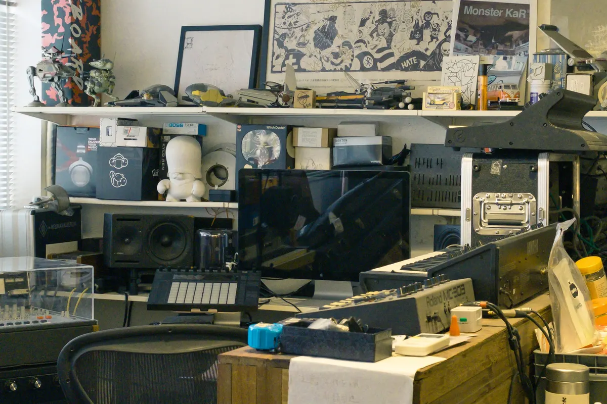Room crowded with stacked belongings and equipment